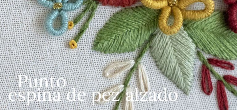 Punto de espina pez alzado - Aprende a bordar este punto paso a paso - Arorua