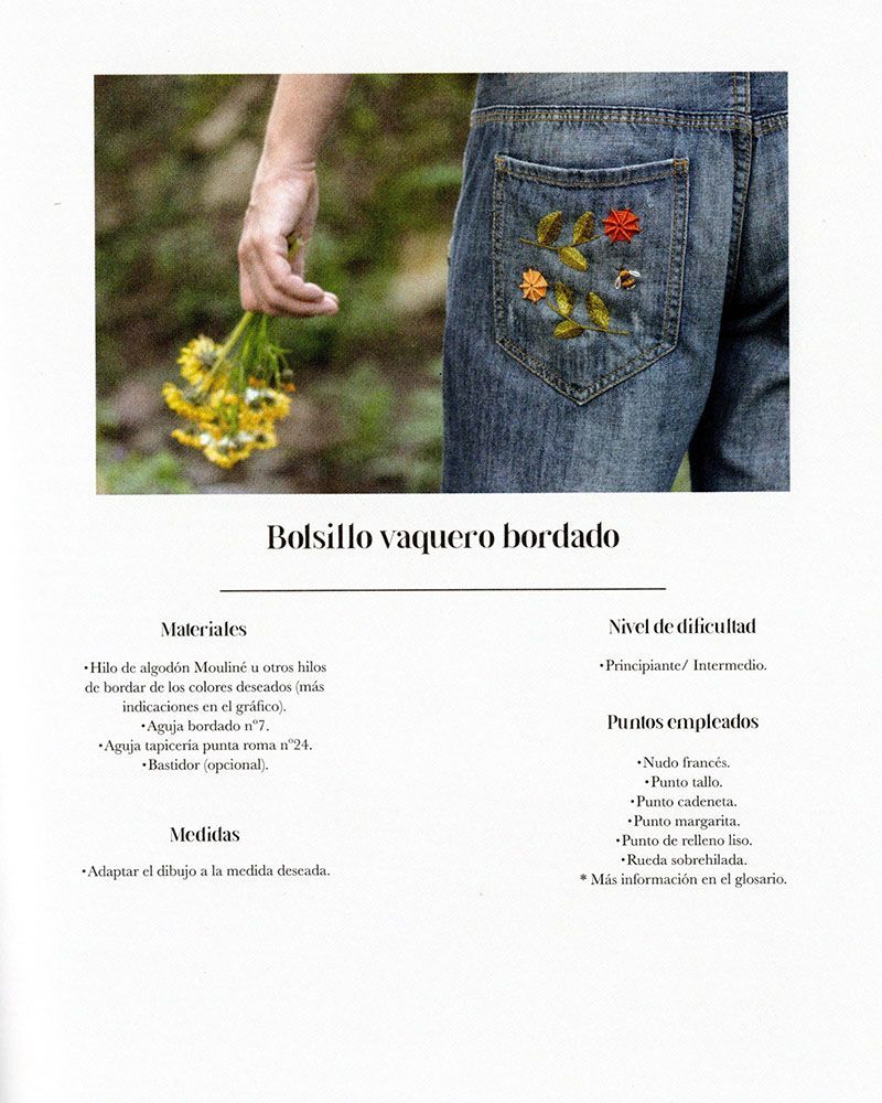 Tutorial de bordado a mano de Arorua en una publicación de artesanía y labores.